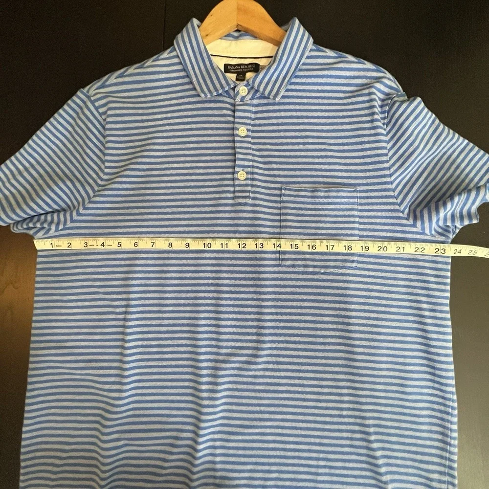 BANANA REPUBLIC Performance Pique Polo Mens‎ Size XL Blue Stripe Short Sleeve